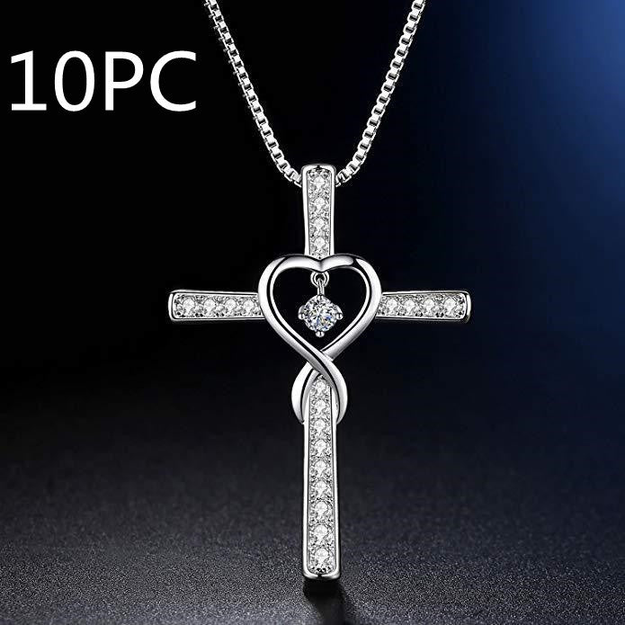Collar LuxuryGlow "Amor infinito, Dios confiamos" - Colgante de cristal con cruz cristiana y piedra natal para mujer