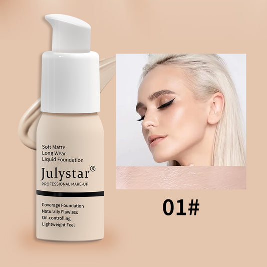 Base de maquillaje líquida resistente al agua Julystar: corrector de larga duración para todo tipo de piel