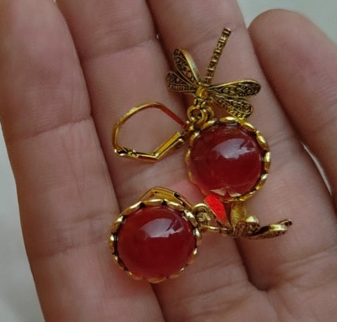 Pendientes colgantes de libélula vintage LuxuryGlow: joyería bohemia de chakras con piedra lunar para mujer