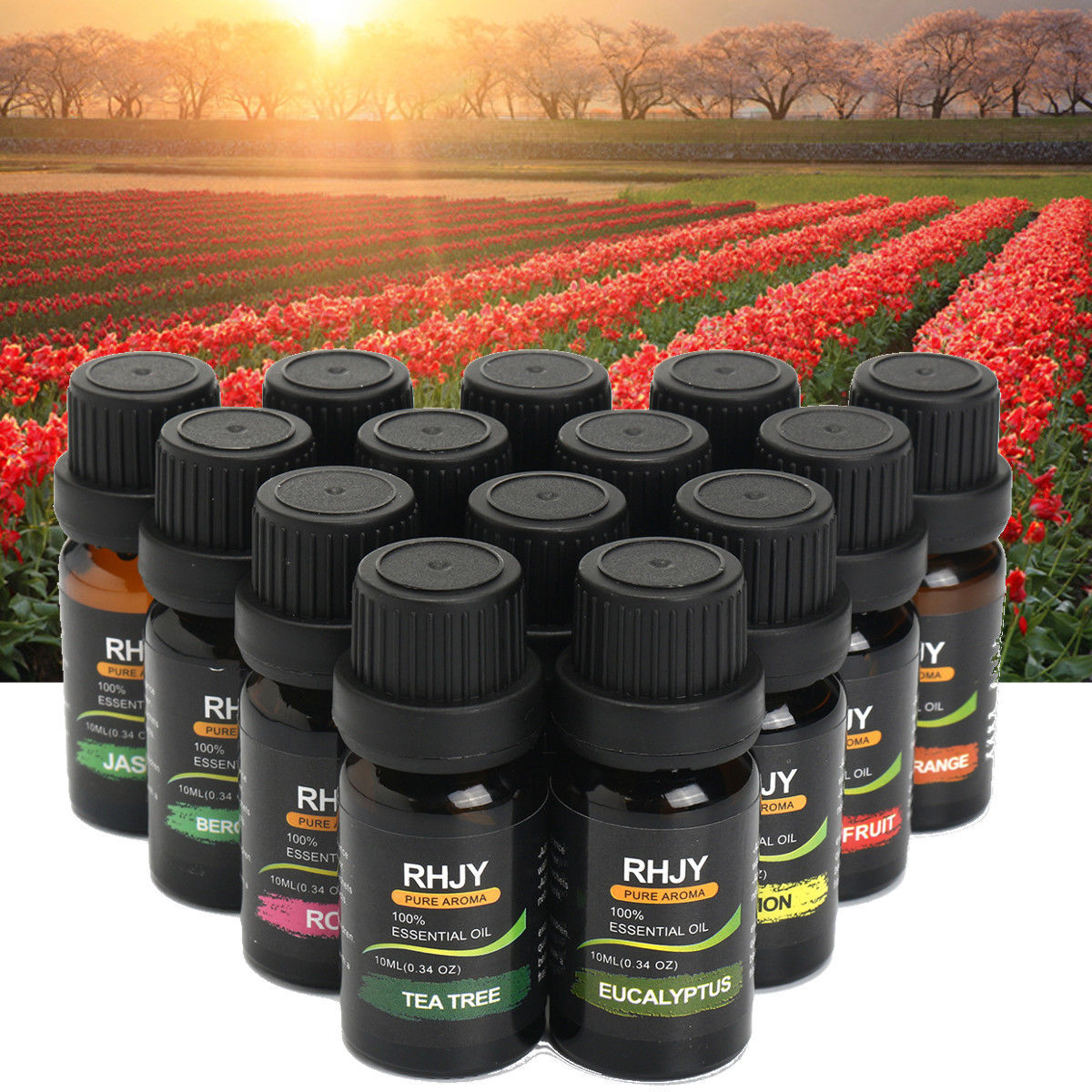 RHJY Essential Oil Diffuser Set – 14-Piece Aromatherapy Oils for Relaxation & Stress Relief