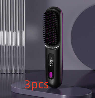 Cepillo alisador de pelo inalámbrico 2 en 1 LuxuryGlow: peine portátil con calefacción USB