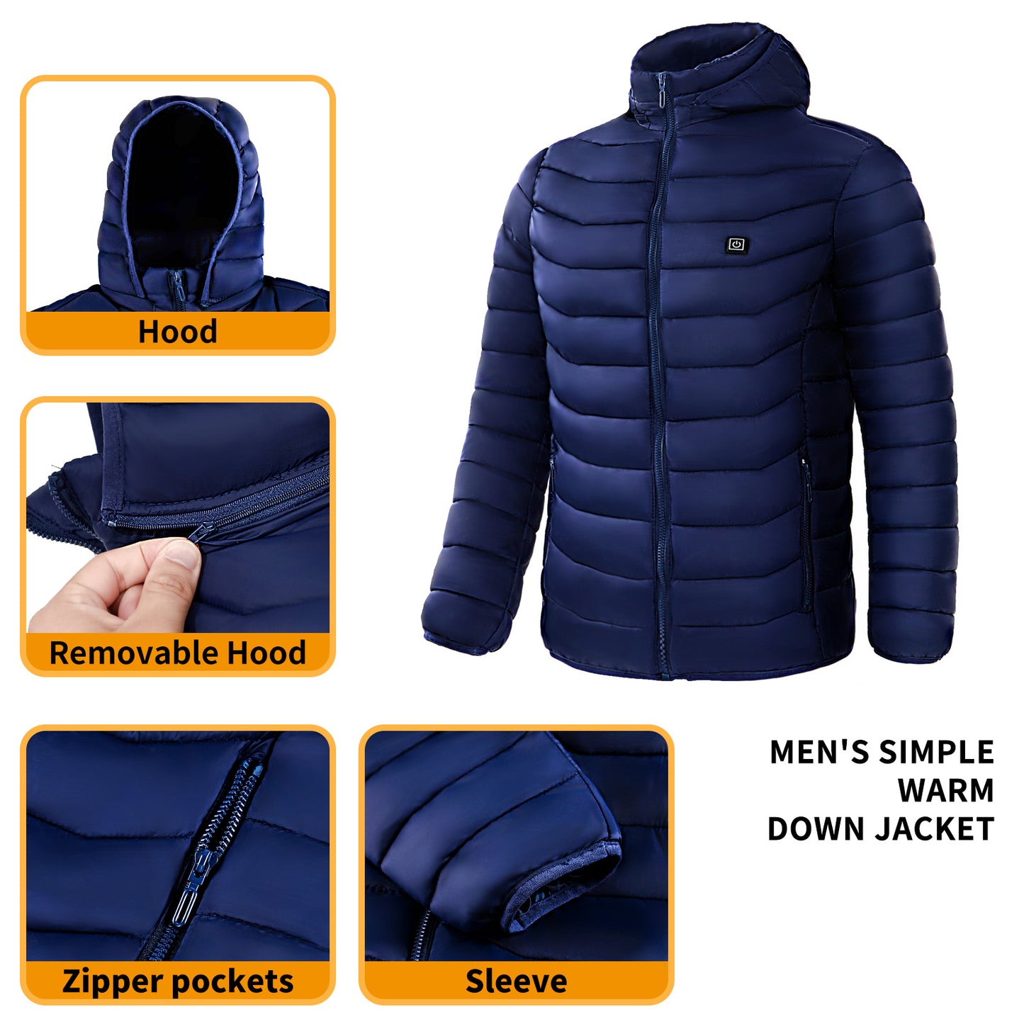 Men Heated Puffer Jacket Electric Heating Coat Insulated Hood Windbreaker 9Heat Zones - LUXURY GLOW