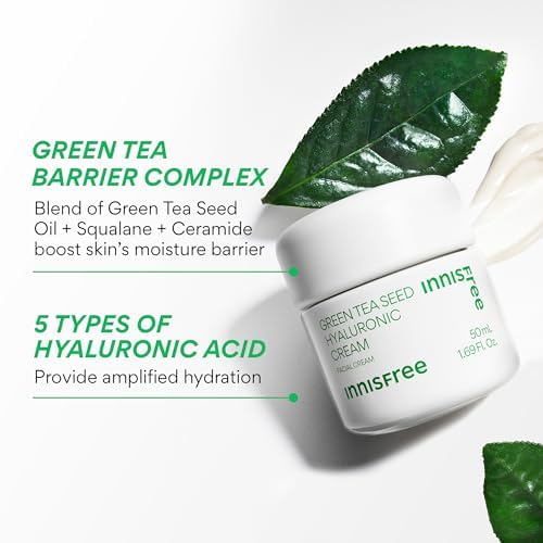 Innisfree Green Tea Seed Hyaluronic Acid Cream – Hydrating Korean Moisturizer with Ceramides & Barrier Boosting Complex (1.69 fl. oz)