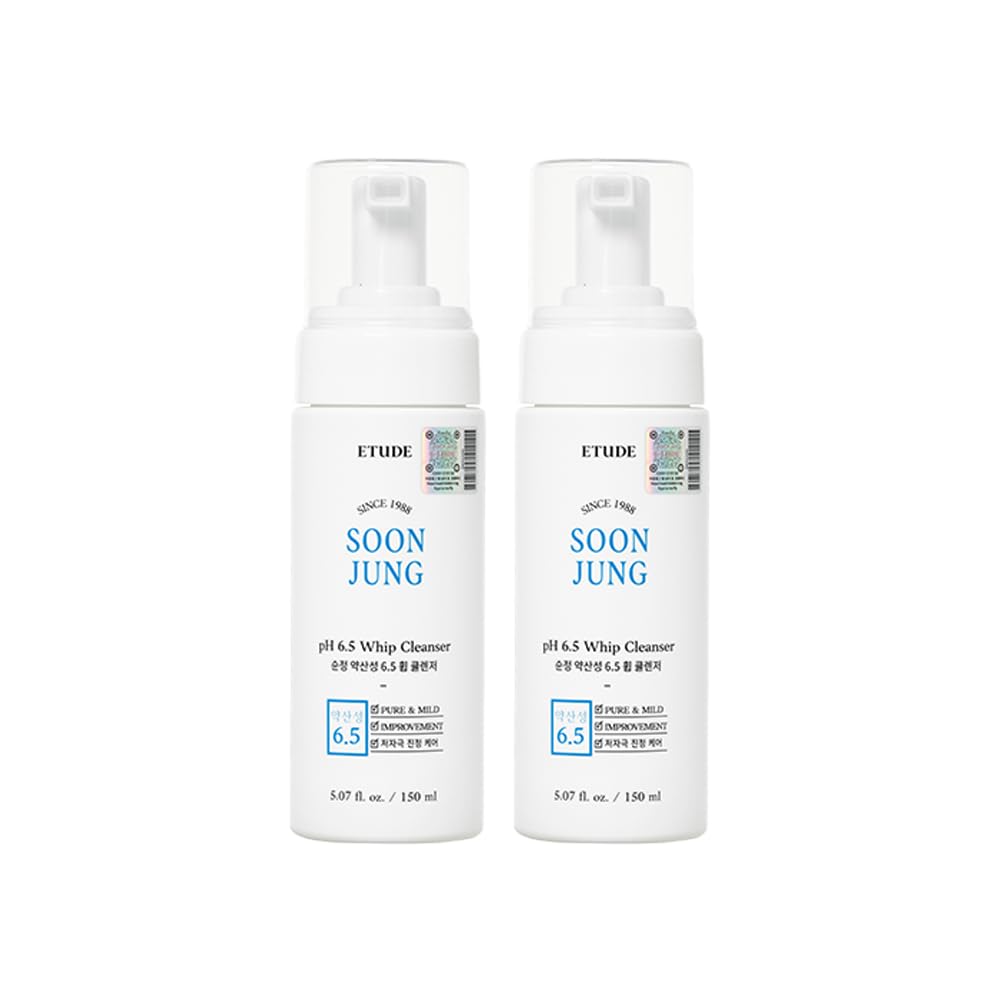 ETUDE SoonJung pH 6.5 Whip Cleanser – Gentle Hydrating Foam Face Wash for Sensitive Skin | Vegan, Non-Comedogenic, Low-pH Korean Cleanser (150ml)