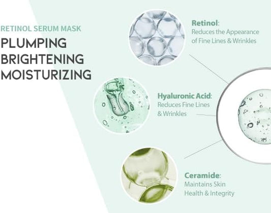 OOTD Retinol Serum Vegan Sheet Mask – Anti-Aging Korean Face Masks with Ceramide & Hyaluronic Acid | Hydrating Bamboo Lyocell Facial Masks (10 Count)