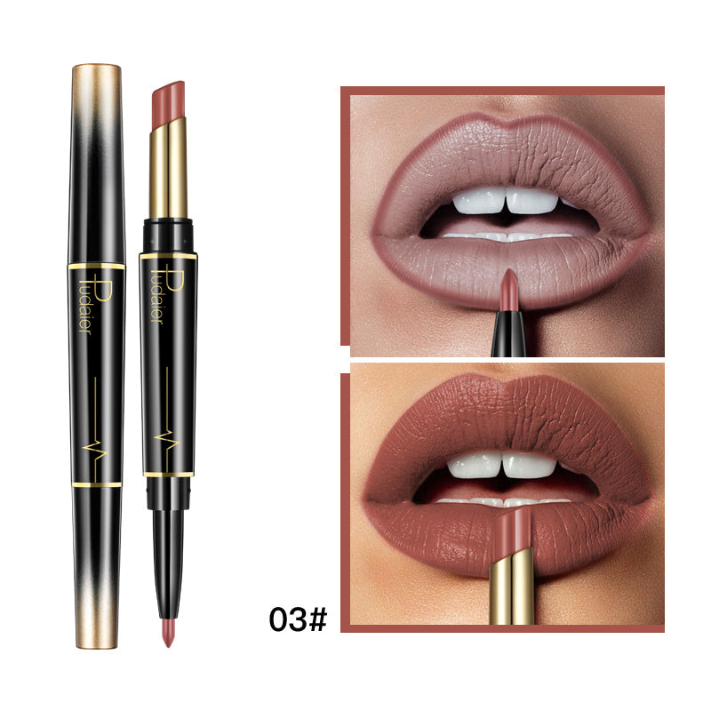 Lápiz labial y delineador de labios de doble punta Pudaier: mate, antiadherente y diseño giratorio