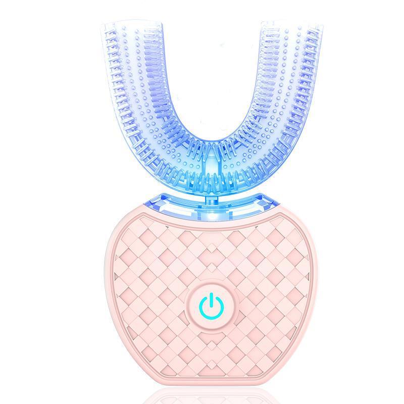 Cepillo de dientes eléctrico automático LuxuryGlow 360°: en forma de U, luz azul, resistente al agua y recargable por USB.