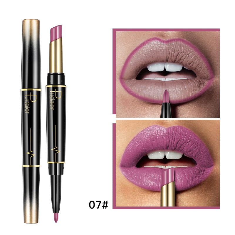 Lápiz labial y delineador de labios de doble punta Pudaier: mate, antiadherente y diseño giratorio