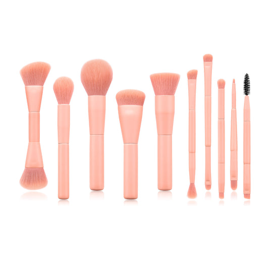 LuxuryGlow 10-Piece Professional Makeup Brush Set – Soft Nylon Bristles & Wooden Handles