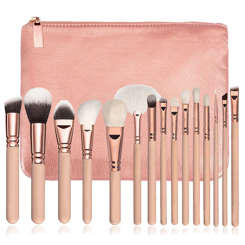 LuxuryGlow 15-Piece Rose Gold Makeup Brush Set with Storage Bag – Soft & Multi-Functional