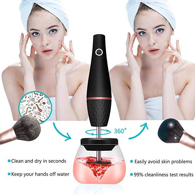 Limpiador de brochas de maquillaje eléctrico LuxuryGlow: herramienta giratoria recargable de secado rápido