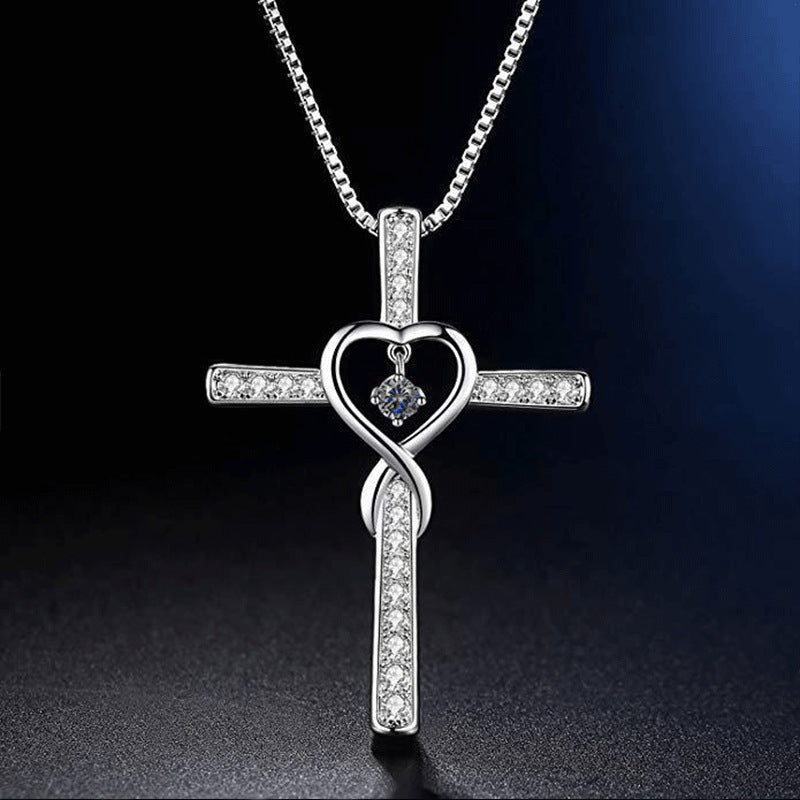 Collar LuxuryGlow "Amor infinito, Dios confiamos" - Colgante de cristal con cruz cristiana y piedra natal para mujer