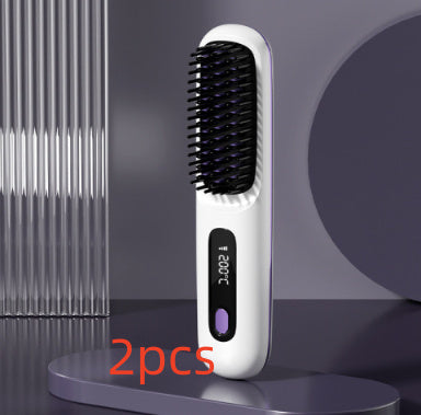 Cepillo alisador de pelo inalámbrico 2 en 1 LuxuryGlow: peine portátil con calefacción USB