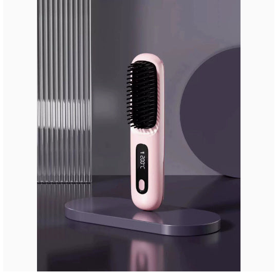 Cepillo alisador de pelo inalámbrico 2 en 1 LuxuryGlow: peine portátil con calefacción USB