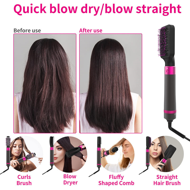 Set de cepillo secador de pelo 5 en 1 LuxuryGlow: secador, plancha, rizador y voluminizador