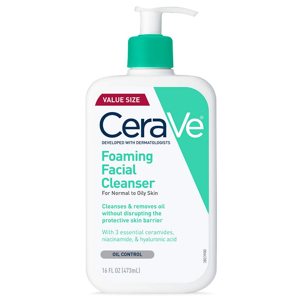 CeraVe Foaming Facial Cleanser for Normal to Oily Skin – Oil Control Face Wash with Hyaluronic Acid, Ceramides & Niacinamide, Fragrance-Free, 16oz