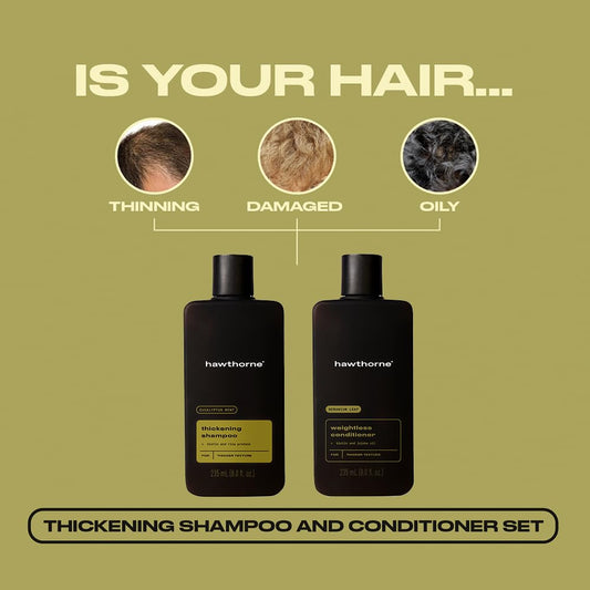 Hawthorne Men’s Thickening Shampoo & Conditioner Set – Natural Volumizing Formula with Vitamin B5 & Rice Protein – Sulfate & Paraben Free, 8 fl oz Each