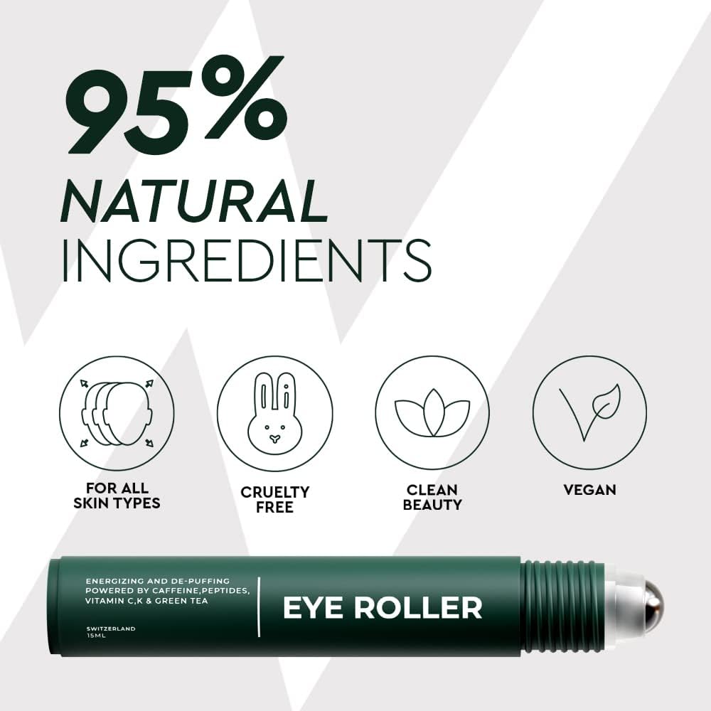 Wolf Project Under Eye Roller – Caffeine, Vitamin C & Peptides Eye Serum for Dark Circles, Puffiness & Fine Lines (Gel-Based, 15ml)