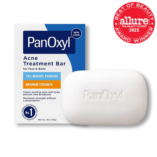 PanOxyl 10% Benzoyl Peroxide Acne Treatment Bar – Maximum Strength Face & Body Cleanser for Clearer Skin (4 oz)