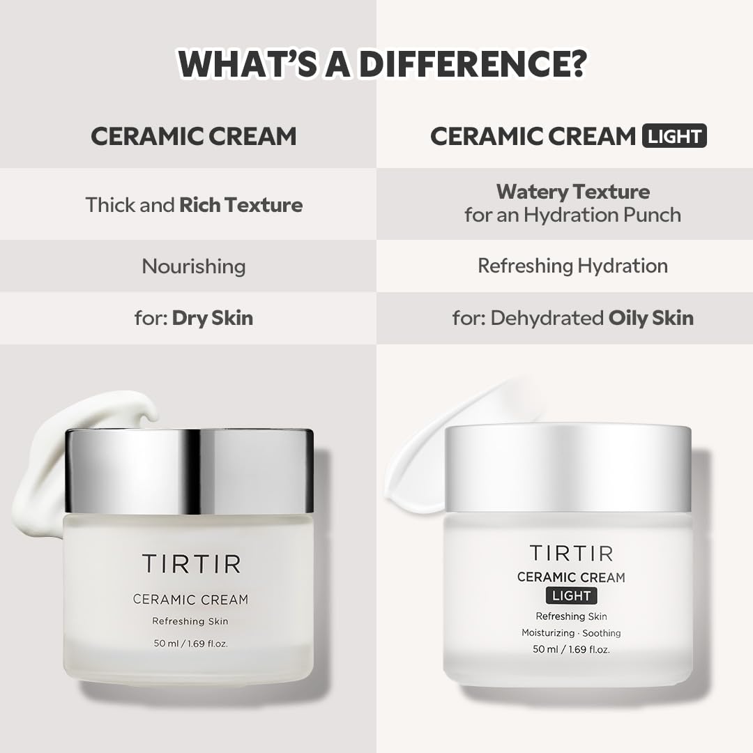 TIRTIR Ceramic Cream Light | Lightweight Korean Face Moisturizer for Hydration & Glass Skin | 50ml