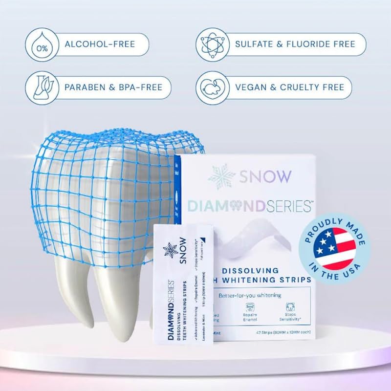 SNOW Diamond Dissolving Teeth Whitening Strips - Gentle & Enamel Safe White Strips for Teeth Whitening, at-Home Dental Hygiene & Tooth Care with Hydroxyapatite - 14 Ct