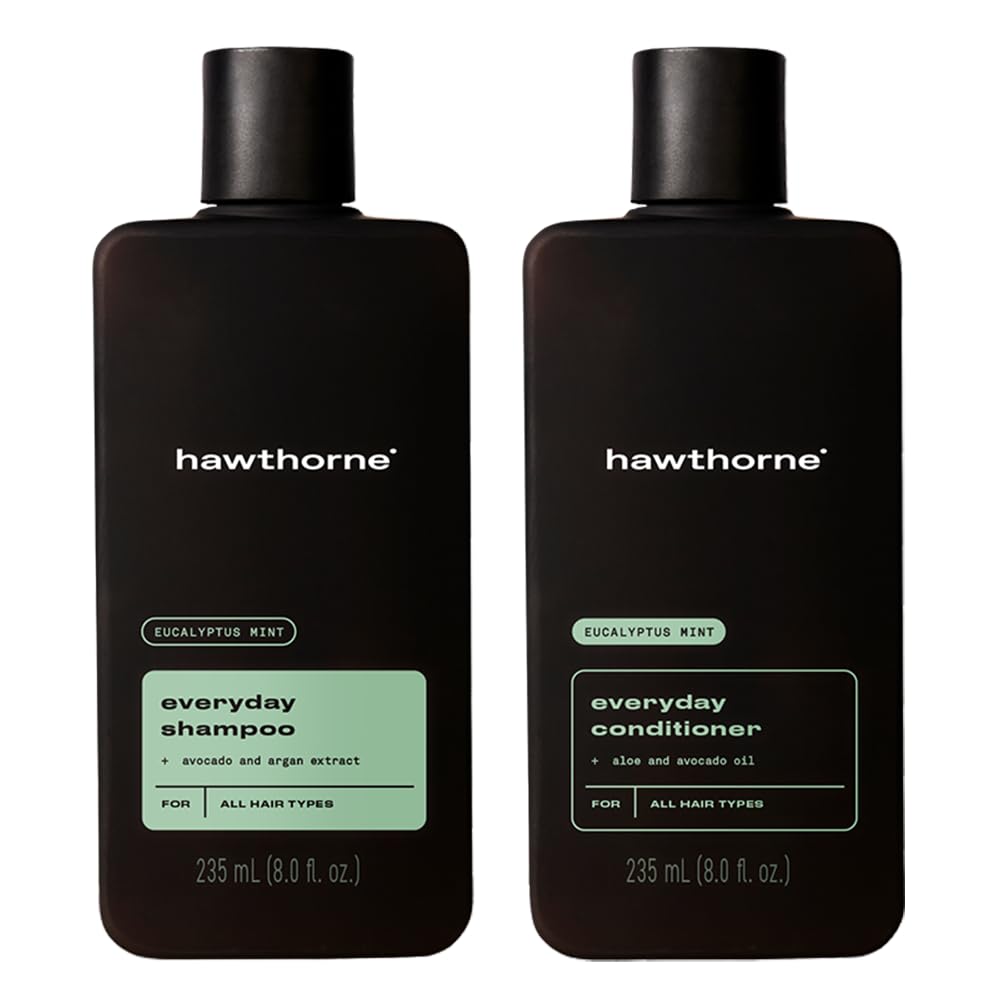Hawthorne Men’s Everyday Shampoo & Conditioner Set – Sulfate-Free with Avocado & Coconut Oil – Mint & Eucalyptus Scent, 8 fl oz Each