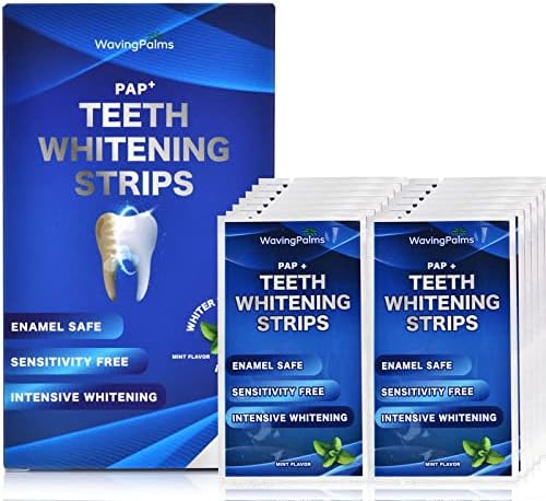 Waving Palms Sensitive Teeth Whitening Strips Kit – 28 Enamel-Safe Strips (14 Gentle Treatments) | Hydrogen Peroxide-Free, Mint Fresh & No Sensitivity