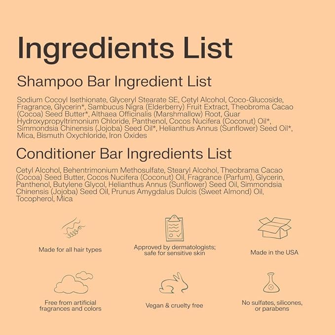 The Earthling Co. Shampoo & Conditioner Bar Set | Strengthen, Volumize & Nourish Hair with Natural Ingredients | Sulfate & Paraben-Free (Citrus Sun)