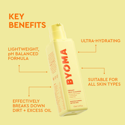 BYOMA Creamy Jelly Cleanser – Hydrating Face Wash with Tri-Ceramide Complex for Skin Barrier Repair, Gentle Makeup Remover for All Skin Types (5.91 fl oz)