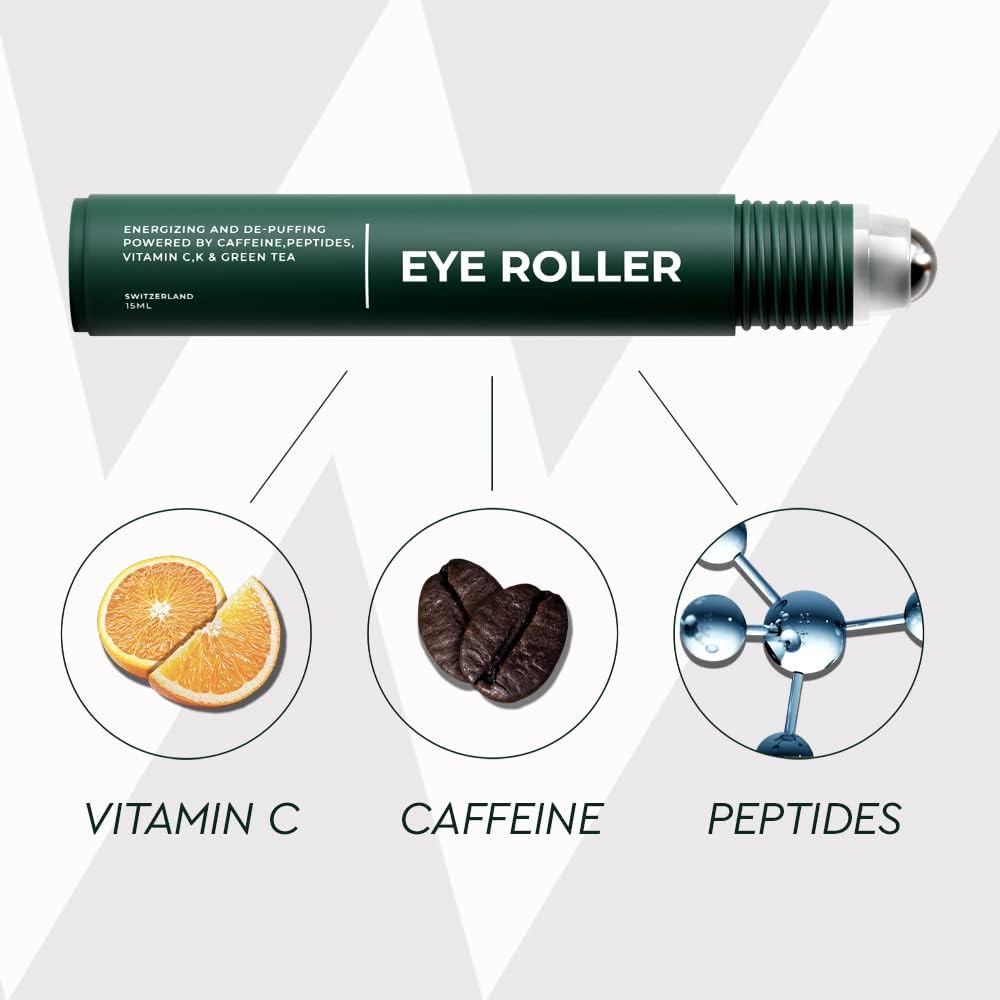 Wolf Project Under Eye Roller – Caffeine, Vitamin C & Peptides Eye Serum for Dark Circles, Puffiness & Fine Lines (Gel-Based, 15ml)