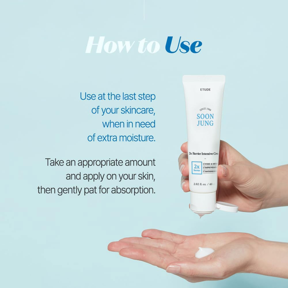 ETUDE SoonJung 2x Barrier Intensive Cream – Hydrating Face Moisturizer with Panthenol & Shea Butter | Hypoallergenic Korean Skincare for Sensitive Skin (2.02 fl oz)