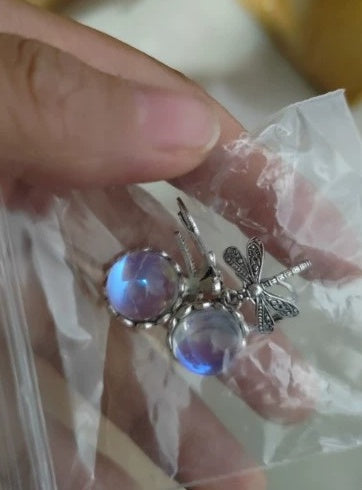 Pendientes colgantes de libélula vintage LuxuryGlow: joyería bohemia de chakras con piedra lunar para mujer