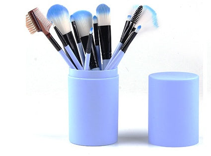 LuxuryGlow 12-Piece Premium Makeup Brush Set with Storage Barrel – Blush, Eyeshadow, Highlighter & More