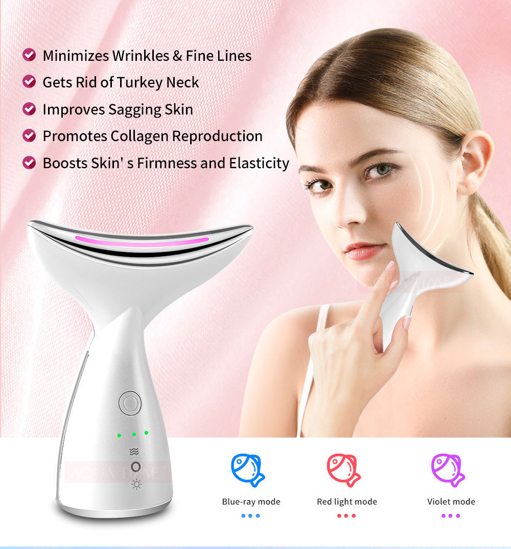 LuxuryGlow EMS Microcurrent Neck & Face Lifting Device with LED Therapy – Reduce Wrinkles, Tighten Skin