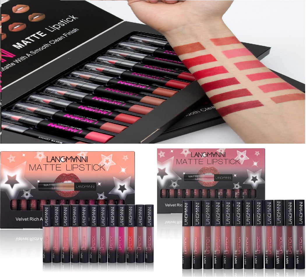 Set de labiales LANGMANNI Velvet Matte Waterproof: 12 tonos de larga duración