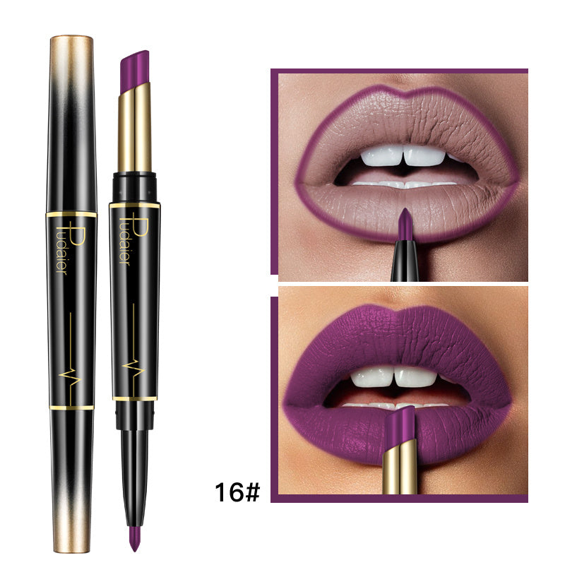 Lápiz labial y delineador de labios de doble punta Pudaier: mate, antiadherente y diseño giratorio