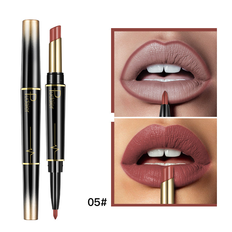 Lápiz labial y delineador de labios de doble punta Pudaier: mate, antiadherente y diseño giratorio