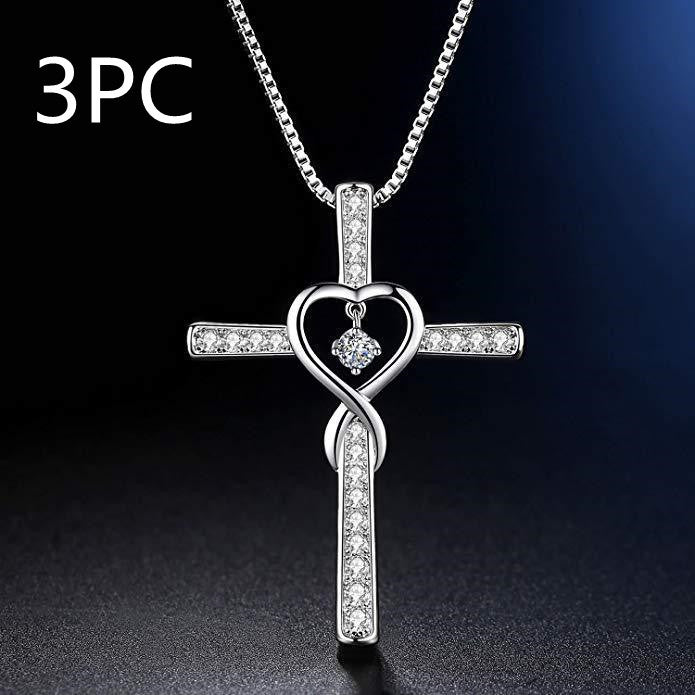 Collar LuxuryGlow "Amor infinito, Dios confiamos" - Colgante de cristal con cruz cristiana y piedra natal para mujer
