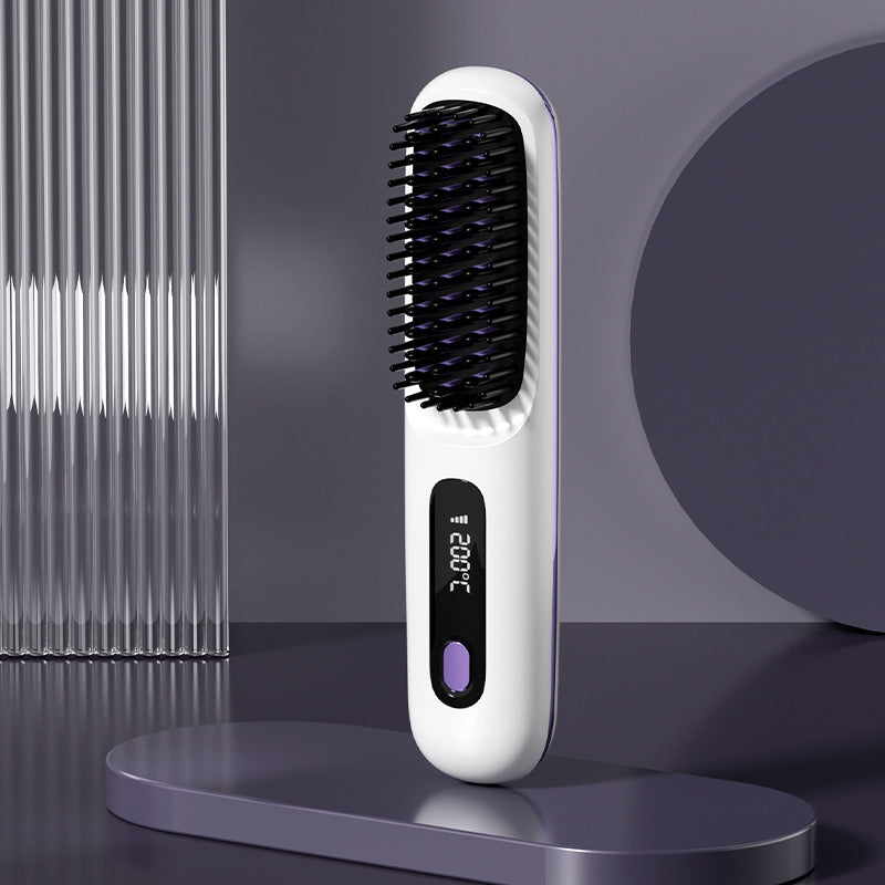 Cepillo alisador de pelo inalámbrico 2 en 1 LuxuryGlow: peine portátil con calefacción USB