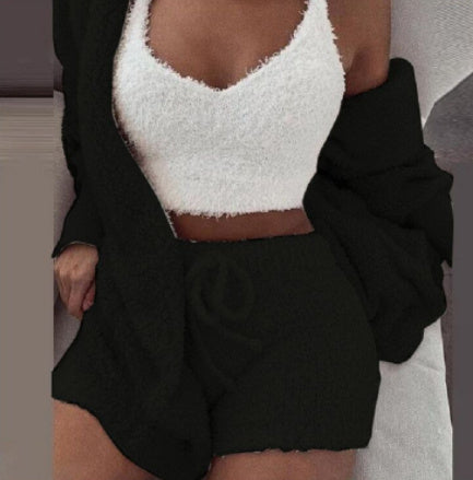 3pcs Womens Clothing Long Sleeve Crop Tank Top And Drawstring Shorts Pajama Set - LUXURY GLOW