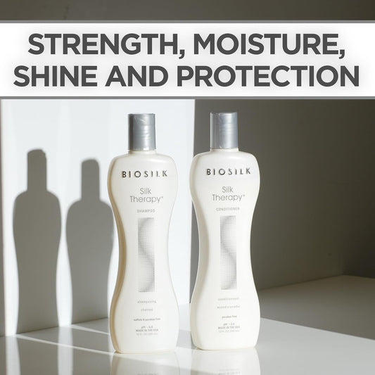 BioSilk Silk Therapy Shampoo & Conditioner Duo – Shine, Moisture & Repair (12oz, Pack of 2)