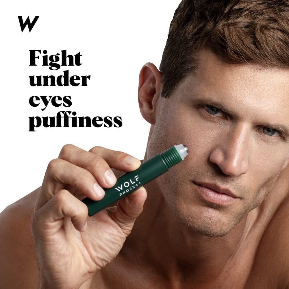 Wolf Project Under Eye Roller – Caffeine, Vitamin C & Peptides Eye Serum for Dark Circles, Puffiness & Fine Lines (Gel-Based, 15ml)