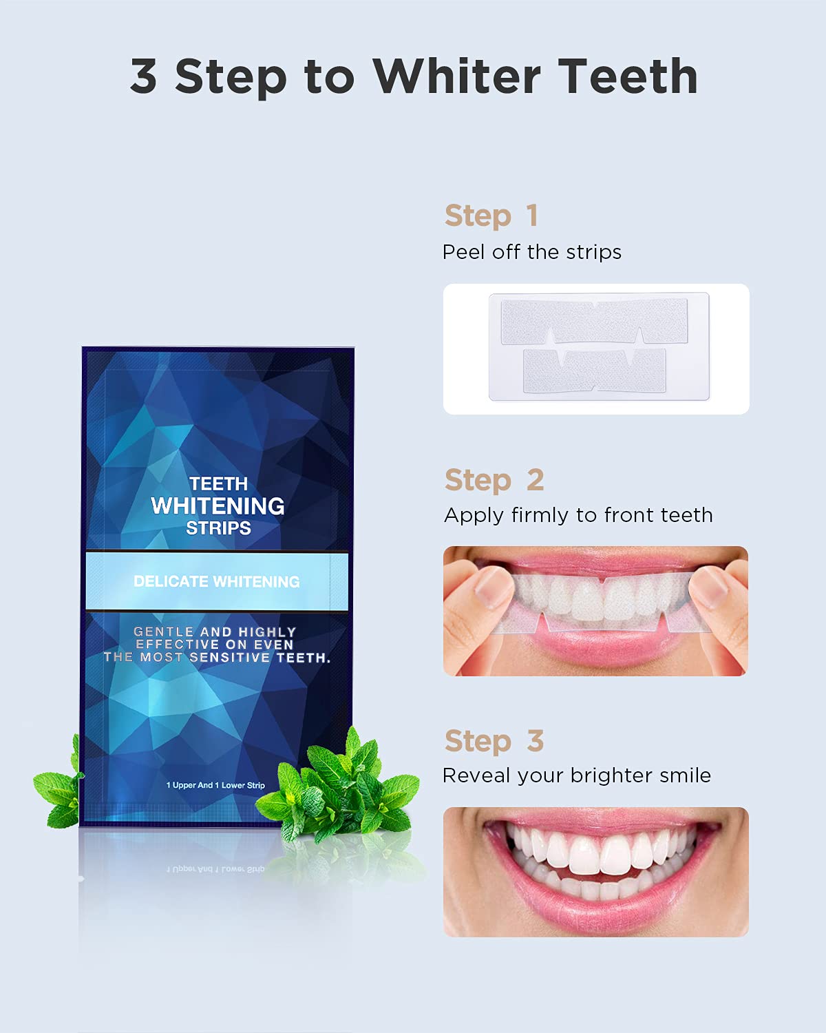 Gloridea Teeth Whitening Strips – 28 Strips (14 Treatments), Mint Flavor, Sensitivity-Free Formula, Fast Stain Removal