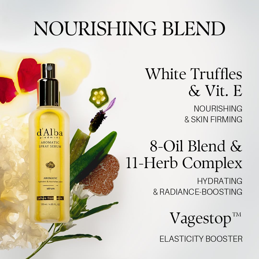 d’alba Piedmont White Truffle Aromatic Spray Serum – Hydrating & Firming Korean Face Mist, 4.05 fl oz