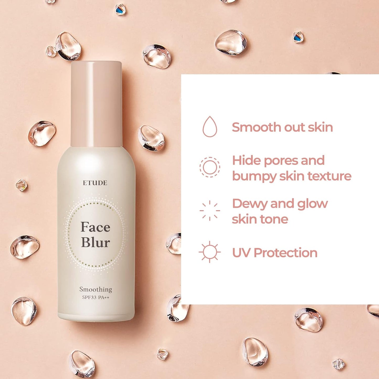 ETUDE Face Blur Smoothing Primer SPF 33 PA++ – Coral Base Makeup with Pore Blurring & UV Protection for Radiant Milky Skin (21AD)