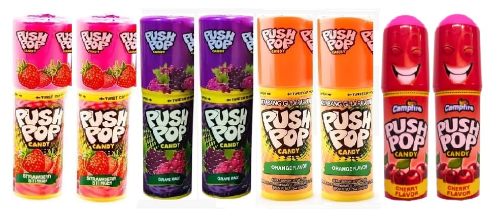 Push Pop Candy Assorted Flavors Pack of 8 – Fun Lollipop Tubes (Imported, Vegetarian)