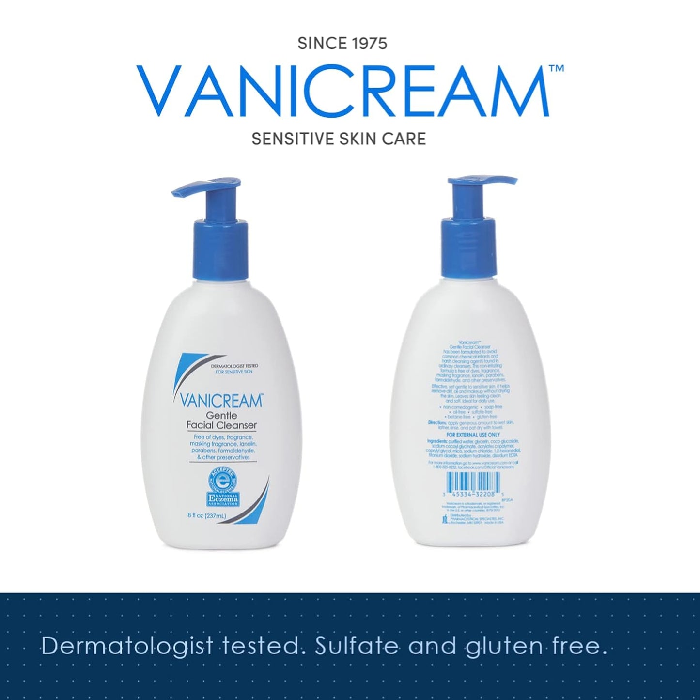 Vanicream Gentle Facial Cleanser – 8 fl oz, Sensitive Skin, Soap-Free & Fragrance-Free
