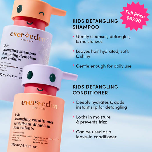 Evereden Kids Haircare Set – Gentle Detangling Shampoo & Conditioner with Plant Protein & Argan Oil | Vegan, Tear-Free & Sulfate-Free (Ages 3+)t