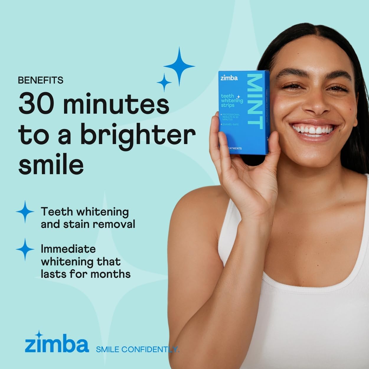 Tiras blanqueadoras dentales veganas Zimba – Sabor a menta, paquete de 28 | Protegen el esmalte dental, reducen la sensibilidad, no contienen peróxido de hidrógeno y son ideales para manchas de café, vino y tabaco.