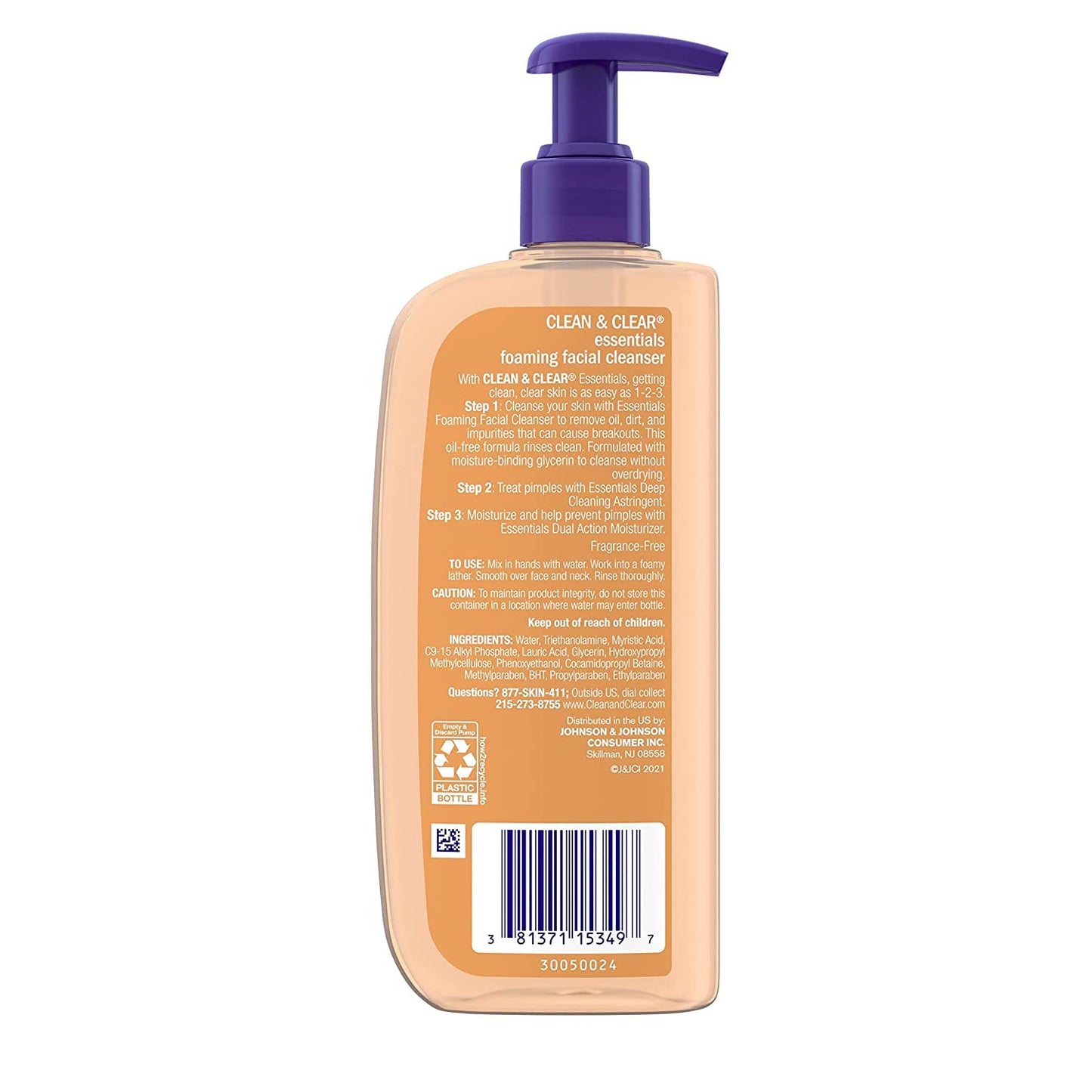 Clean & Clear Essentials Oil-Free Foaming Facial Cleanser – 8 fl. oz, Fragrance-Free, Sensitive Skin